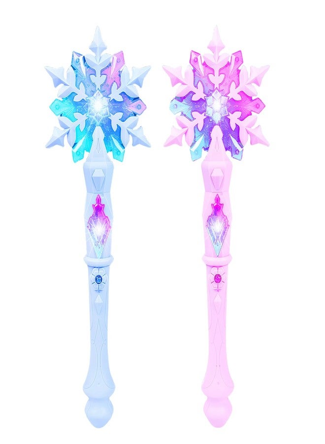 NIYANGLE 2Pcs Light Up Snowflake Wand, Princess Wand with Sound for Kids Girls Toy Wands Christmas Party Favors Costume Cosplay Accessories Blue & Pink - Image 1